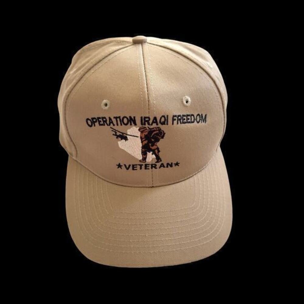 Operation Iraqi Freedom Mens Hat TAN Navy Military Snapback USA